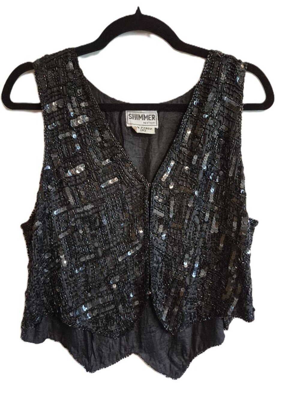 100% Silk Sequin Fairy Black Sleeveless Vest Medium